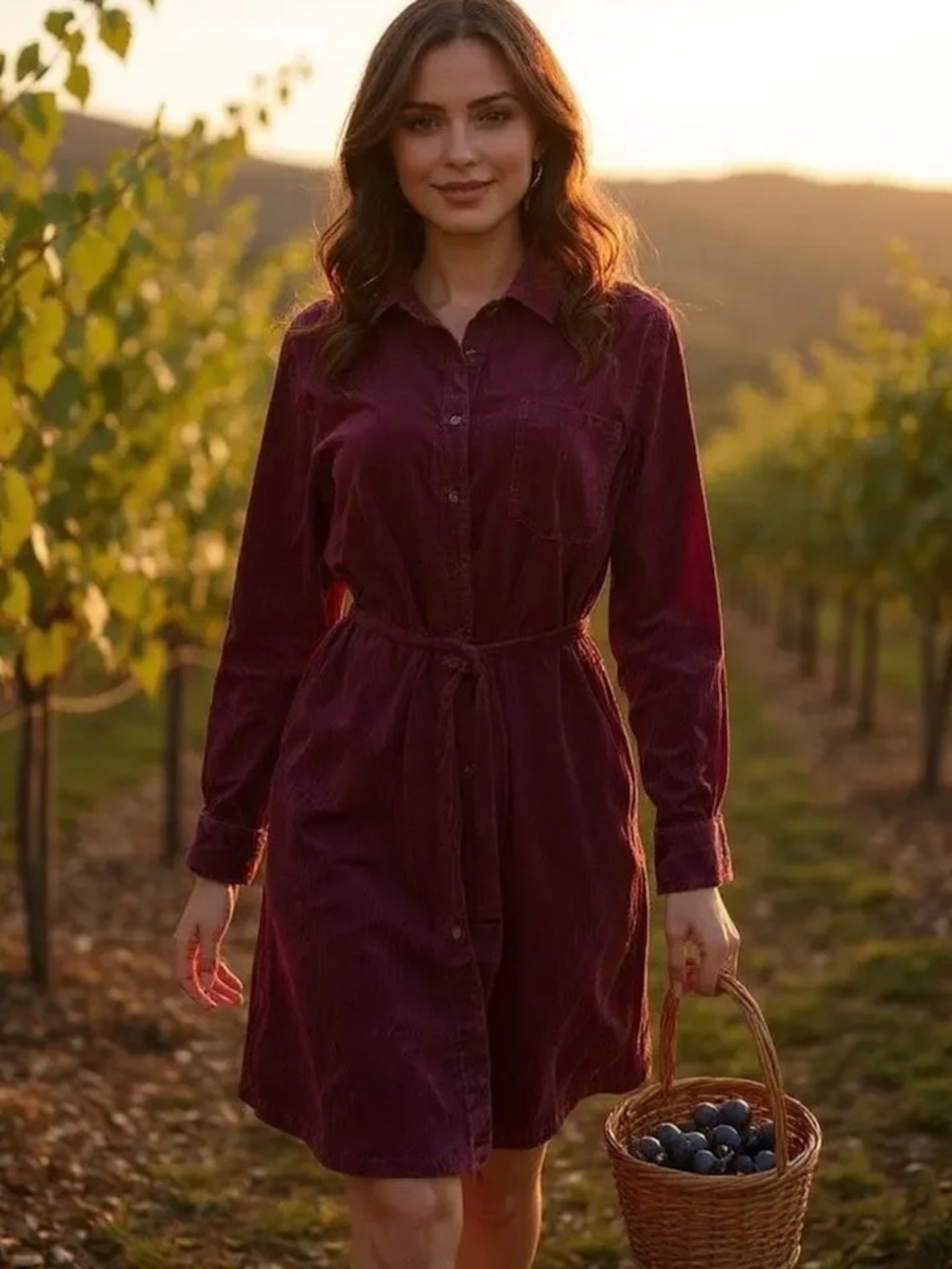 Burgundy Corduroy Shirt Dress  LandsEnd DarkAcademia Preppy